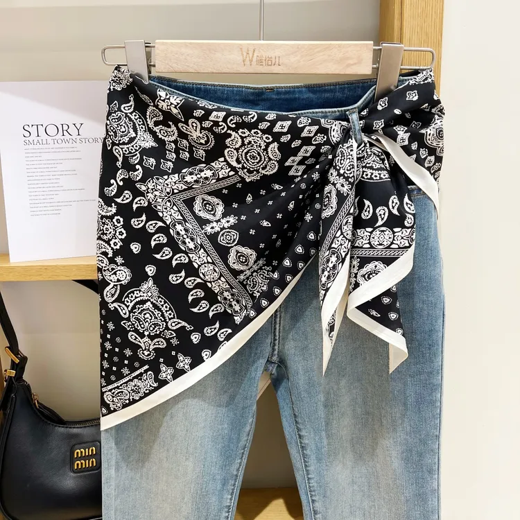 韩国腰果花三角巾屁帘女叠穿配饰牛仔裤腰带腰间丝巾旅游搭配衬衫