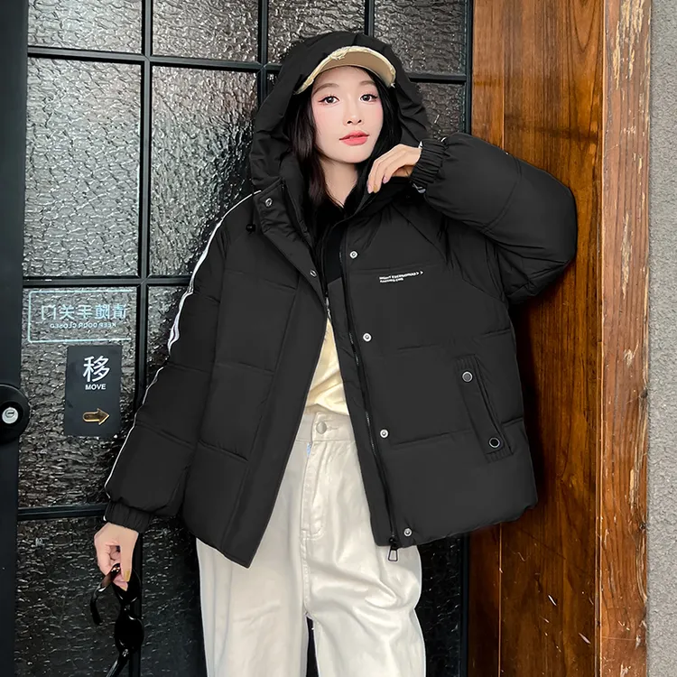 羽绒棉服女2025冬季新款保暖加厚外套韩版连帽条纹百搭外穿外套