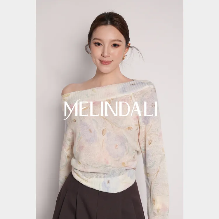 Melinda Li【莫奈】法式浪漫羊驼毛绵羊毛郁金香晕染印花针织衫