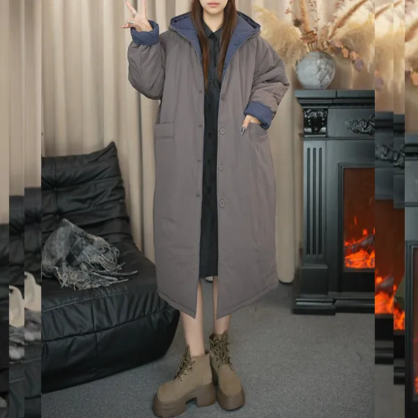 肉肉家2025年新款百搭宽松大码带帽双面双穿棉服9227