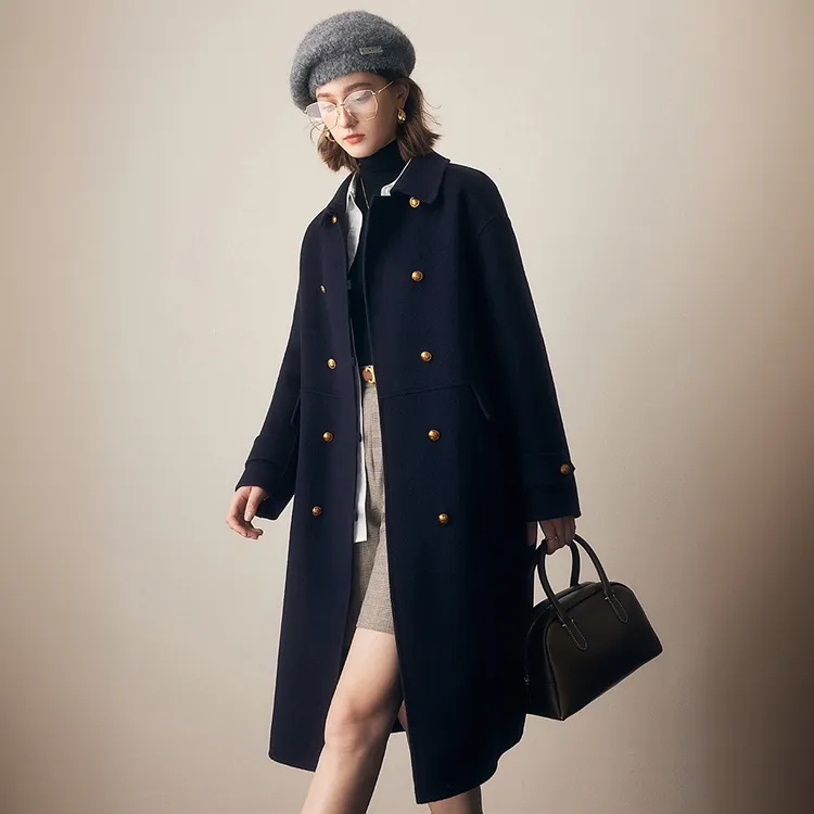 法曼萱羊双面纯手工大衣小个子2025高级学院风FDY2044
