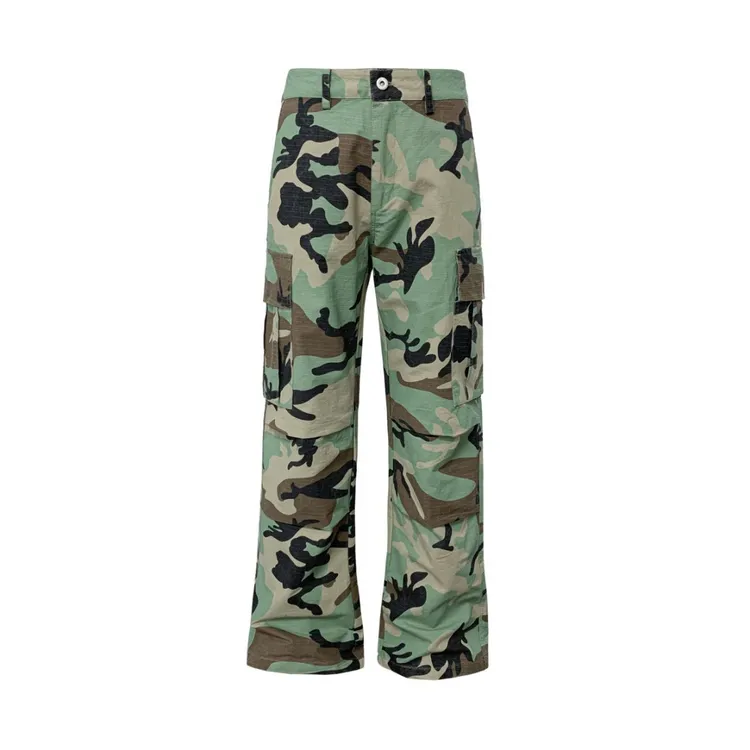 美式vibe迷彩伞兵裤防撕裂格子Vintage洗水做旧多口袋直筒工装裤