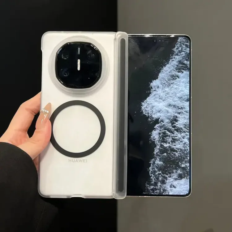 适用华为x6手机壳新款折叠屏极简透明磨砂双中轴matex7典藏版磁吸
