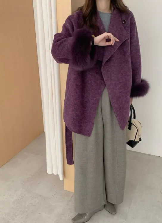 韩版新款爆款双面呢中长款2025年女款女秋冬高贵紫大衣