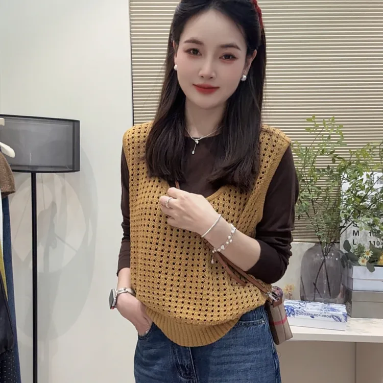 【维维66女装精选】两件事打底衫配网格马甲