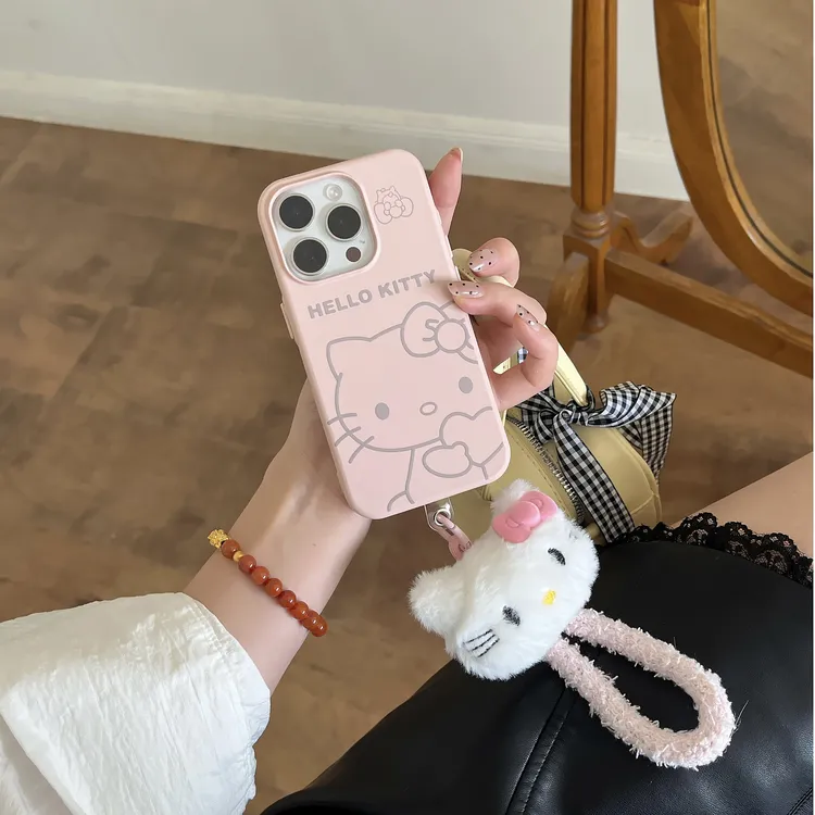 可爱卡通粉色线条Kitty适用iPhone17ProMax/16Pro手机壳15pro防摔