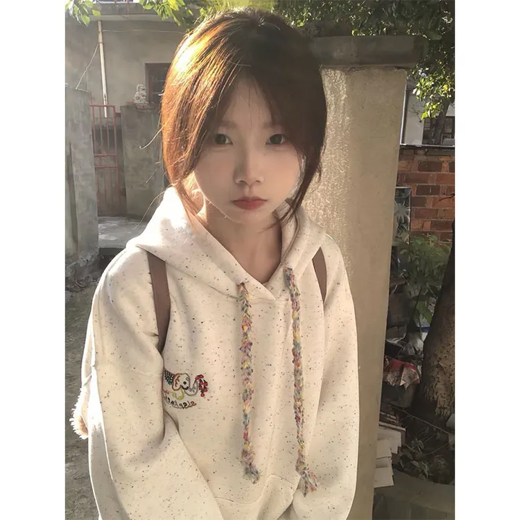 秋冬新款彩点小象连帽卫衣女加绒加厚艺术生奶乖宽松长袖外套上衣