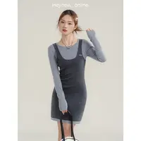 【年中清清】撞色假两件长袖连衣裙女秋季显瘦包臀短裙-4X1060