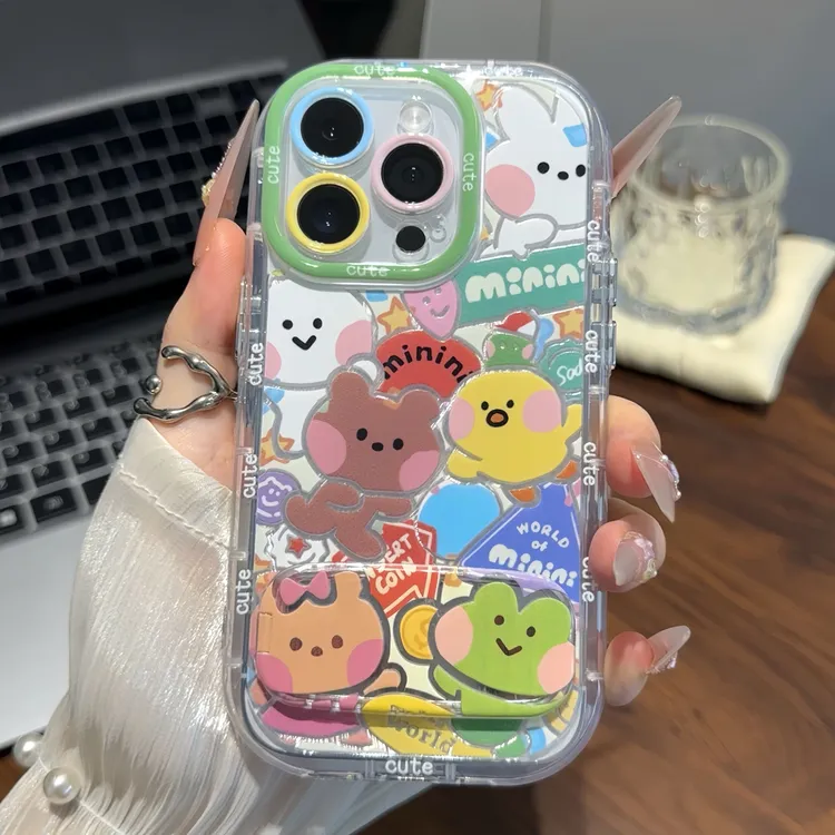 卡通青蛙小熊支架适用苹果16promax手机壳iPhone小米vivoppo华为