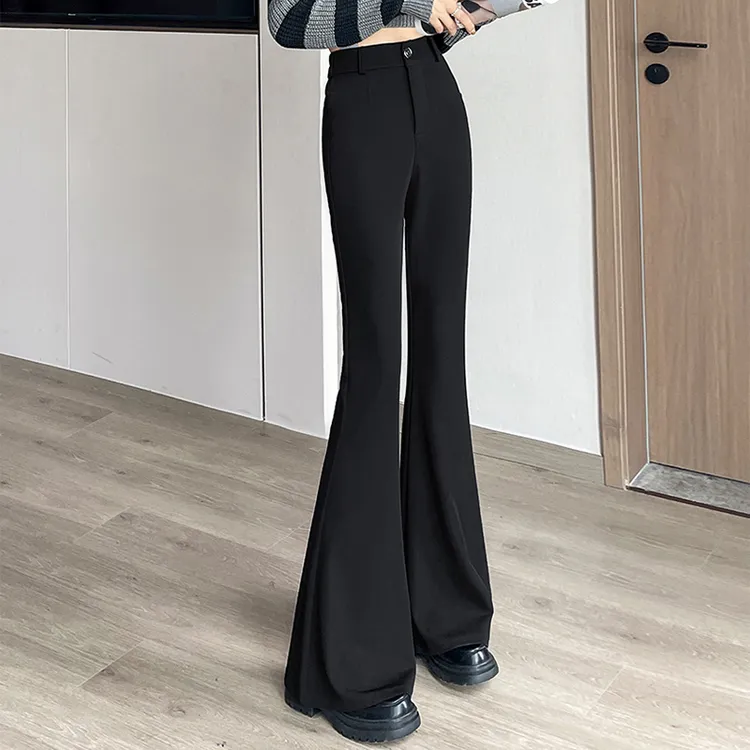小个子微喇叭裤女2025春秋季新款黑色高腰修身显瘦弹力休闲西装裤