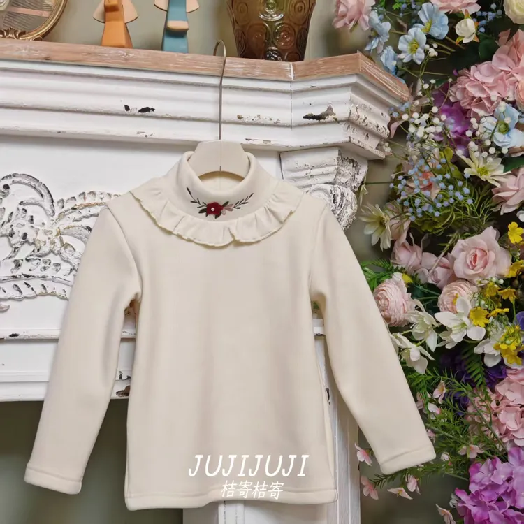 冬款大上新《暖冬山茶》女童冬款法式加绒加厚保暖打底百搭D62036