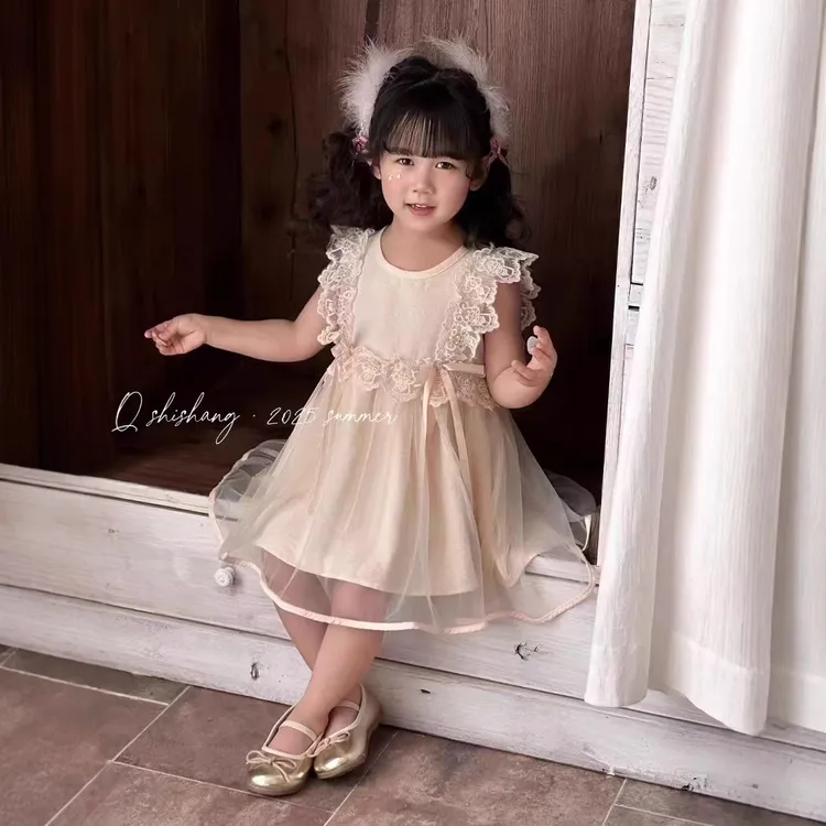 小女孩夏季2025公主连衣裙女宝甜美新款蓬蓬连衣裙礼服