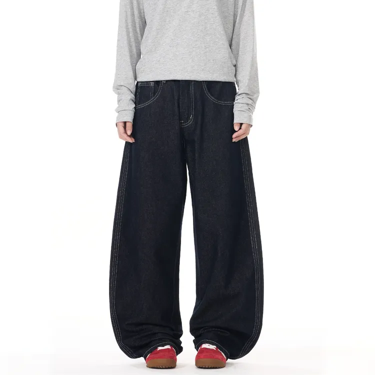 Ariess∣美式原色弯刀牛仔裤男女宽松通勤高级感阔腿拖地长裤子
