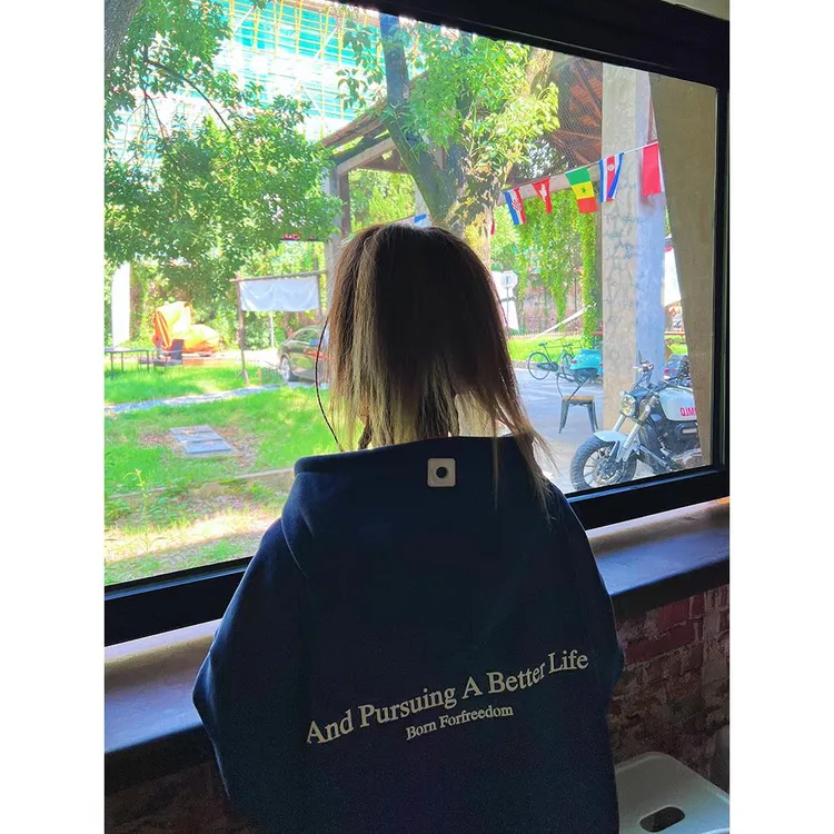 HIPA小字母印花连帽卫衣国潮秋季重磅美式美式hiphop高街ins衣服