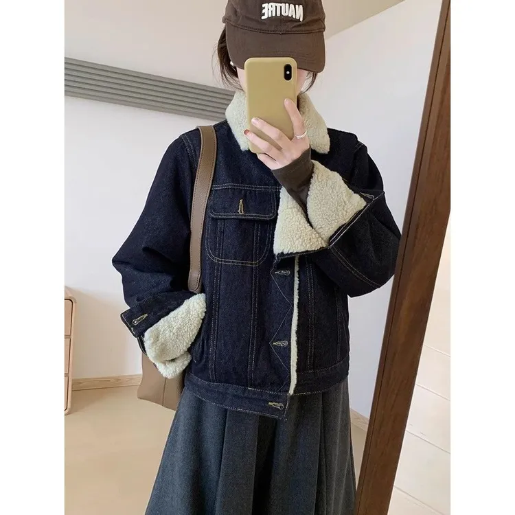 保暖毛绒牛仔棉服外套女2025冬季新款韩版气质减龄显瘦小众上衣潮