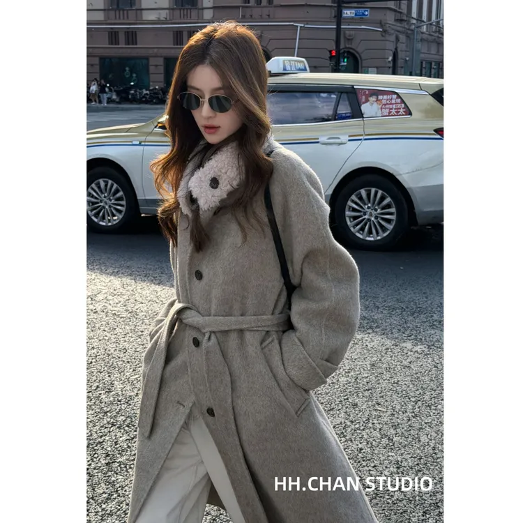 HH.CHAN“圈圈”重磅羊毛骆驼绒韩女大衣冬日氛围感大衣HH53R40447