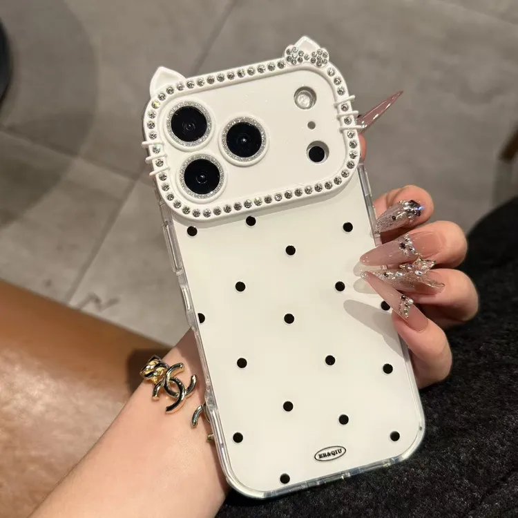 ins高颜值全包猫耳镜头波点适用iPhone16手机壳15promax简约14/13