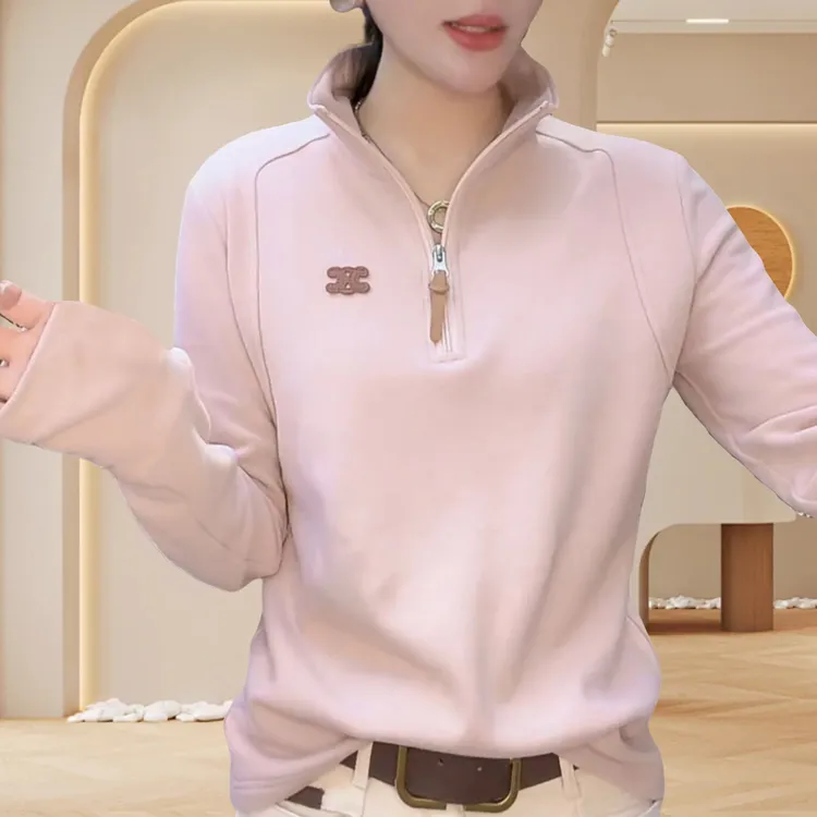 2025秋季运动百搭小标上衣新款韩版双面德绒立领半拉链打底衫女