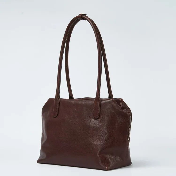 henri同款植鞣牛皮老钱风极简通勤大容量单肩斜挎手提托特包