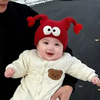 宝宝帽子冬天毛线帽喜庆红色可爱超萌针织套头帽婴幼儿加厚保暖帽