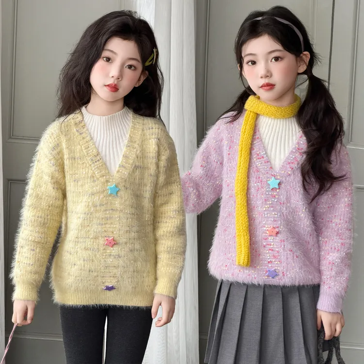 女童秋冬毛衣2026新款儿童洋气星星女孩加厚保暖假两件针织水貂绒