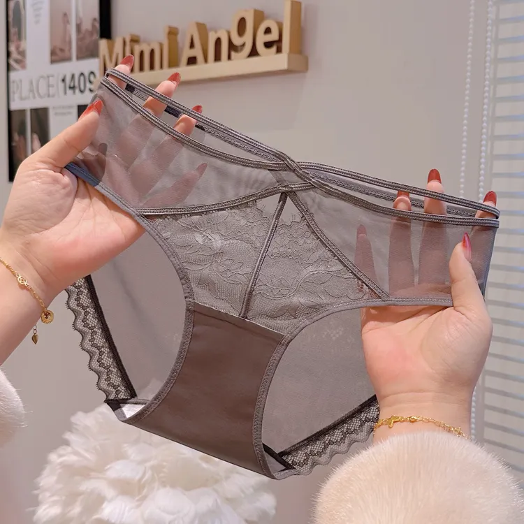 Mimi Angel冬日新款法式性感女士蕾丝内裤中腰少女三角裤舒适透气