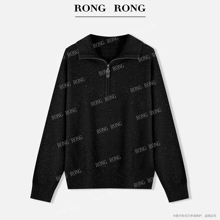 溶溶【星空璀璨】RONGRONG 100绵羊毛polo领拉链细闪羊毛衫8009RR