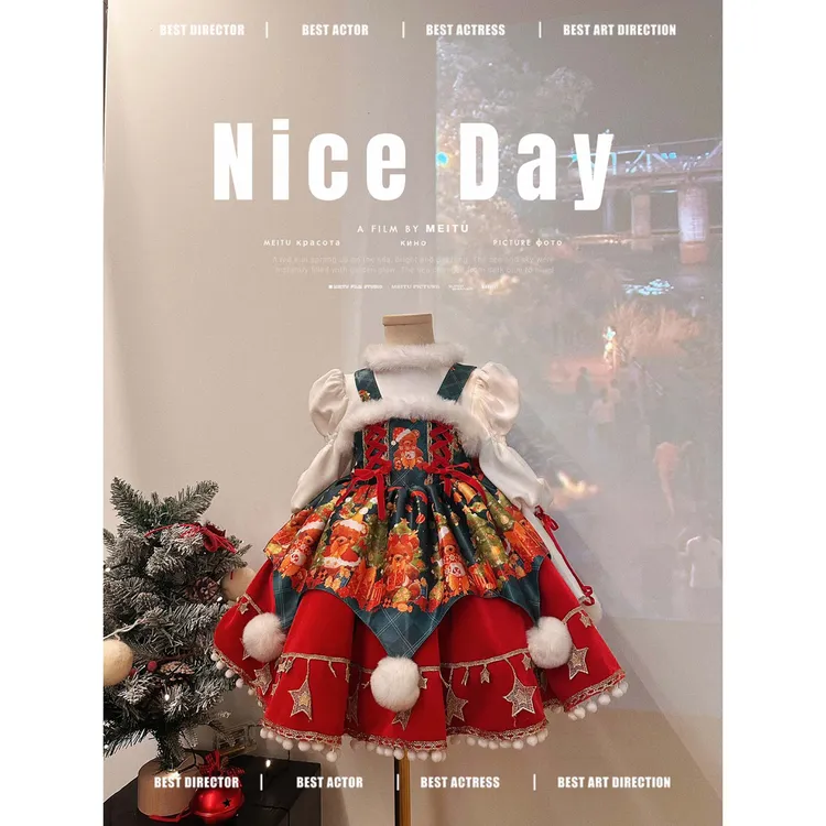 新年新款女童连衣裙秋冬圣诞儿童洛丽塔公主裙洋气女宝礼服蓬蓬裙