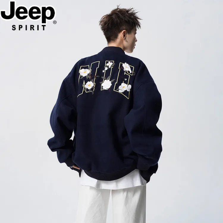 JEEPSPIRIT吉普美式高街痞帅棒球服男士春绣花设计夹克外套学院风