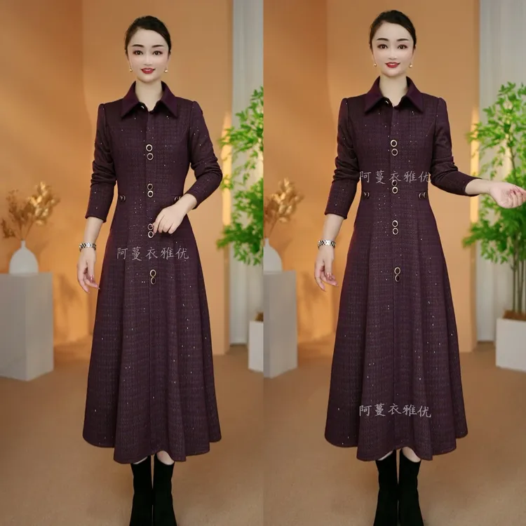 【衣雅严选】8124-2423#新款加厚软精纺混纺银丝线气质显瘦连衣裙
