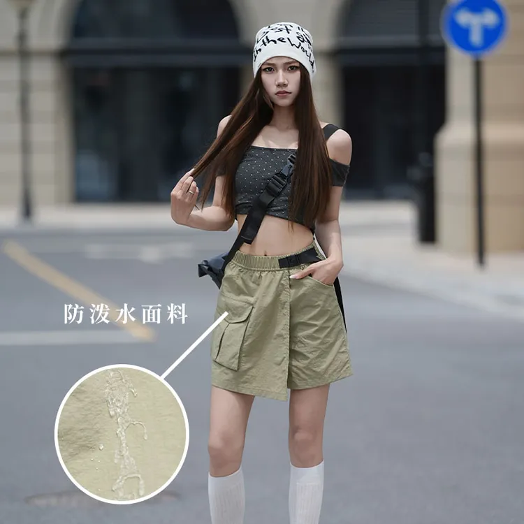 夏季速干四分裤高腰夏季裙裤超薄款防水速干短裤百搭中腰休闲款