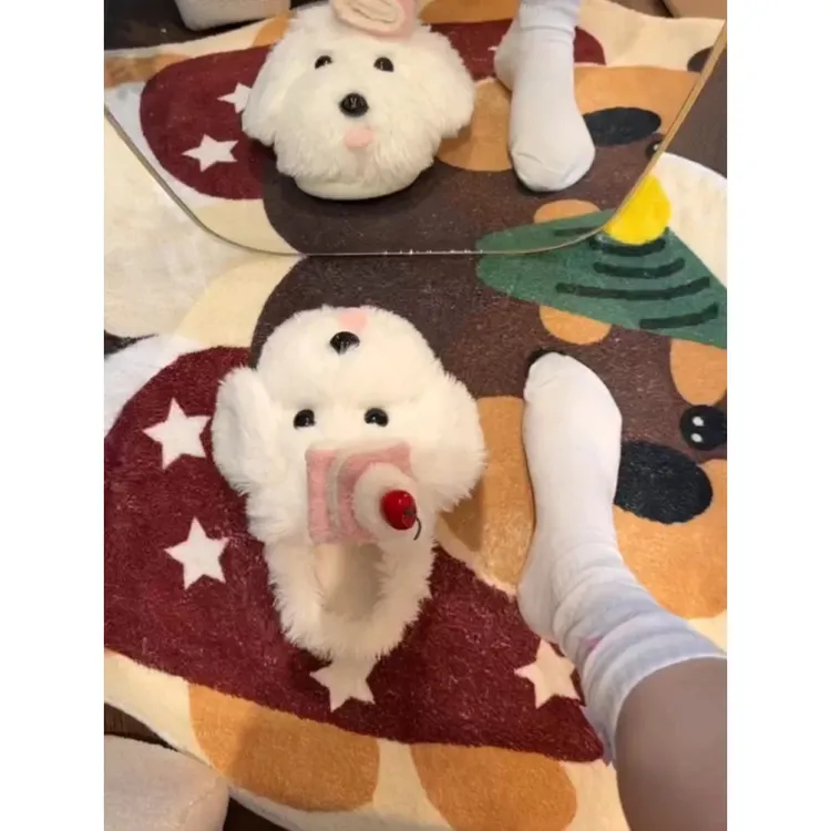 蛋糕小狗棉拖鞋女学生宿舍毛绒防滑保暖室内家居鞋可爱包头拖新款