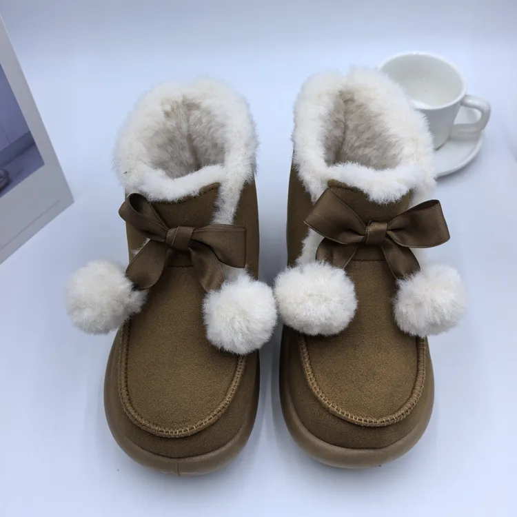 2025冬季新款厚绒韩版女棉鞋爆款高帮蝴蝶结球球毛绒保暖雪地棉靴