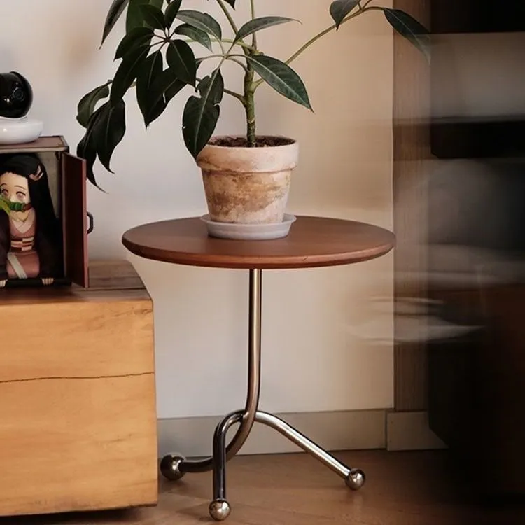 中古风不锈钢小茶几圆形客厅卧室茶几简约网红迷你床头桌边几