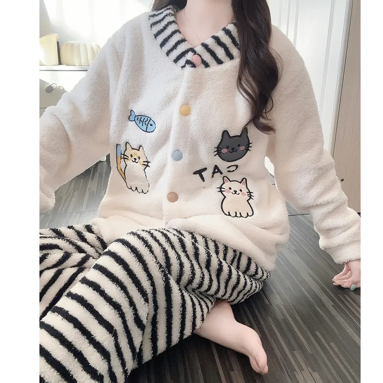 冬季睡衣女士可爱卡通冬天外穿2025新款宽松学生半边绒家居服套装