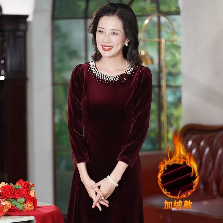 奢妍莼【珍爱】新款喜婆婆妈妈装婚宴礼服醋酸金丝绒钉珠气质日常