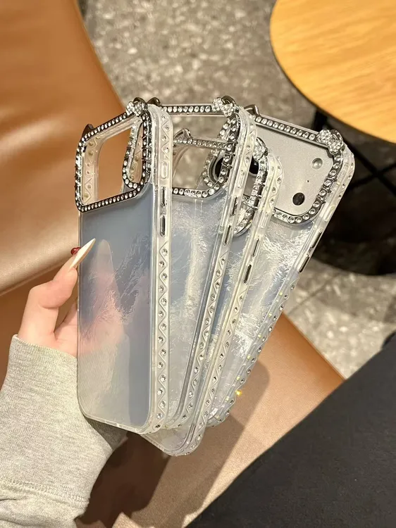 【闪钻边框】猫耳镜头框锡纸纹手机壳适用苹果17/16/15/14/保护壳