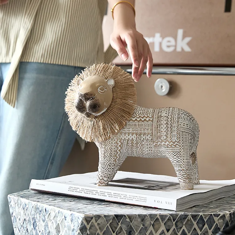 北欧风小狮子工艺品玄关客厅电视柜装饰自然民宿复古摆件