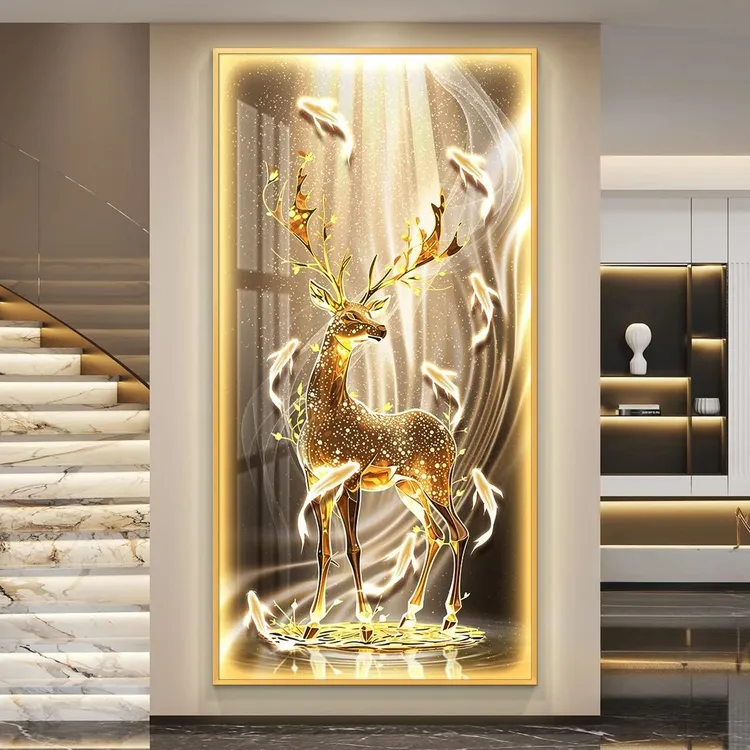 九鱼图轻奢LED灯入户玄关装饰画走廊过道挂壁画简约现代高级感铝