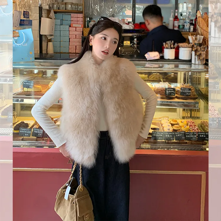 晴山暮雪/冬日御寒神器奢贵100%山羊绒皮草马甲皮毛一体毛毛外套