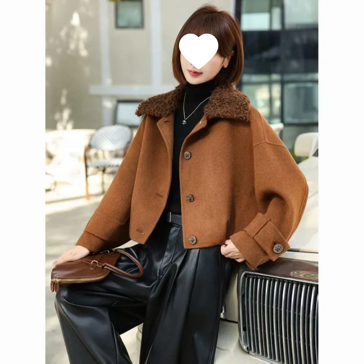 双面羊毛外套女短款2025秋冬新款宽松时尚高级廓形羊毛呢子大衣