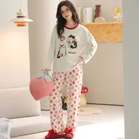  卡之恋睡衣女春秋季新款长袖纯棉减龄草莓小猫家居服