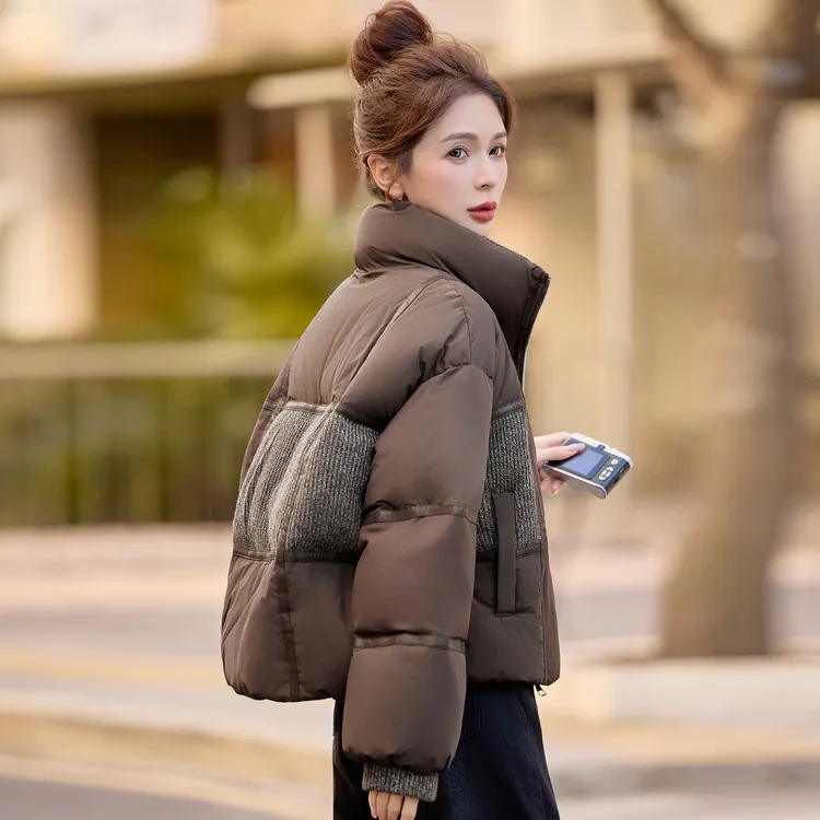 短款羽绒服女款2025新款冬季爆款时尚高端洋气针织拼接面包服外套