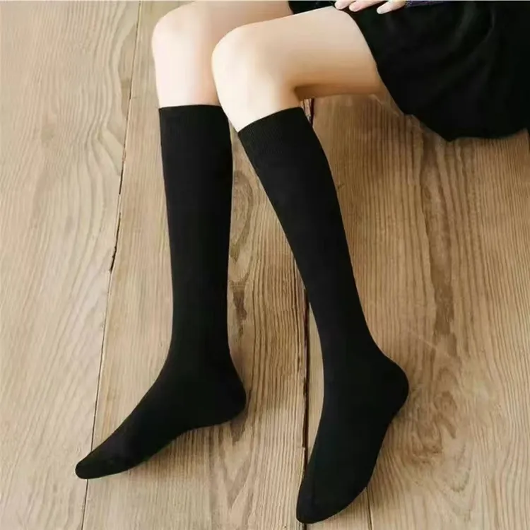 袜子女春秋季堆堆袜纯色条纹中筒袜棉袜火辣jk小腿袜诸暨高筒袜