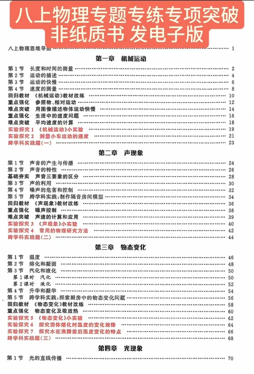 八上物理专题专练专项突破（非纸质书发电子版）