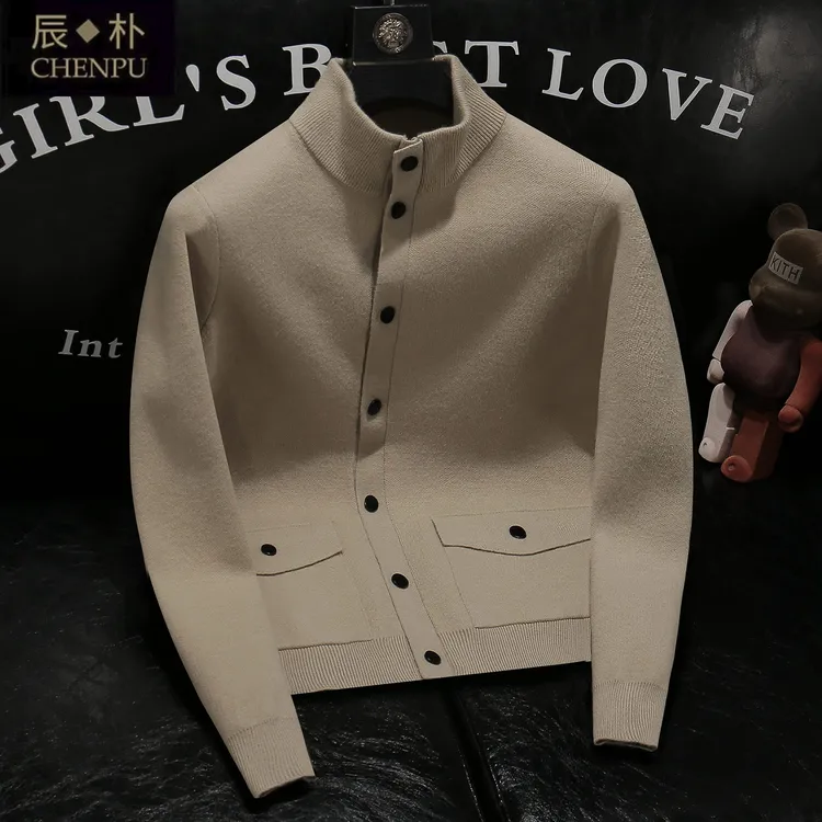 半高领针织衫男士毛衣开衫2025秋冬新款扣子潮流休闲外搭上衣外套