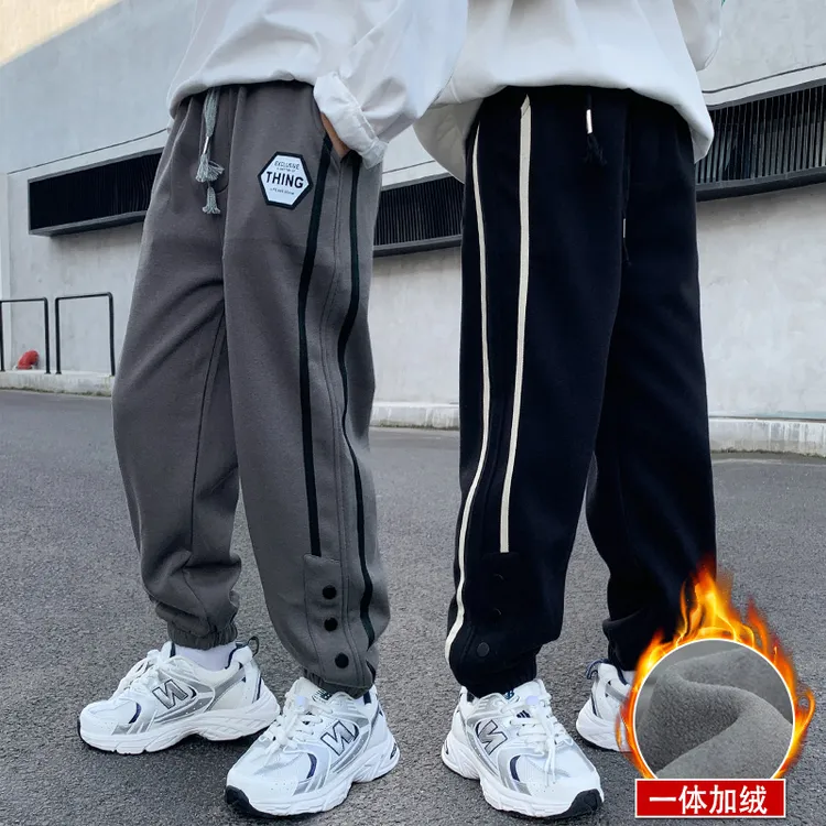 男童加绒裤子秋冬季休闲卫裤2025新款中大童一体绒宽松百搭束脚裤