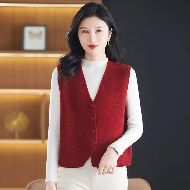 无袖羊毛针织马甲外套女春装2025年新款短款毛衣背心坎肩开衫上衣