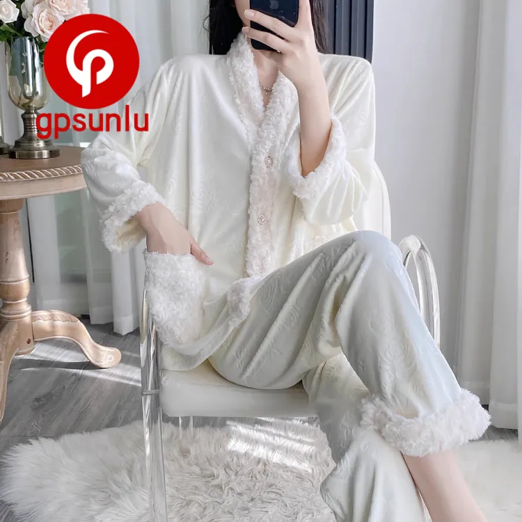 gpsunlu「梨花落雨」2025新款海岛绒睡衣女款秋冬季保暖高端家居服