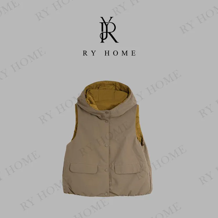 【容雨RYHOME】双面穿气质百搭连帽女款90白鸭绒马甲255YF1373